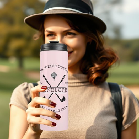 Roze Dames Golfclub Naam Thermosbeker