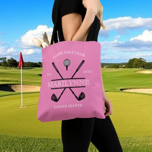 Roze Dames Golfclub Naam Tote Bag