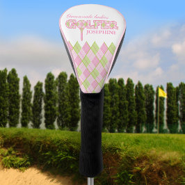 Roze dames golfer argyle gepersonaliseerde cover