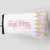 Roze dames golfer argyle gepersonaliseerde cover (Voorkant)
