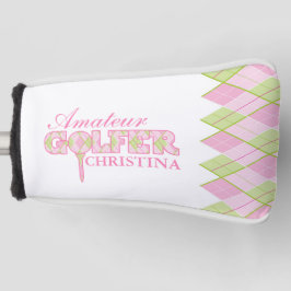 Roze dames golfer argyle gepersonaliseerde cover