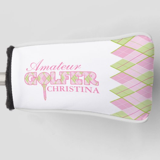 Roze dames golfer argyle gepersonaliseerde cover (Voorkant)