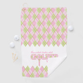 Roze dames golfer argyle gepersonaliseerde handdoe golfhanddoek (Insitu)