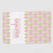 Roze dames golfer argyle gepersonaliseerde handdoe golfhanddoek (Horizontaal)