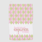Roze dames golfer argyle gepersonaliseerde handdoe golfhanddoek (Voorkant)
