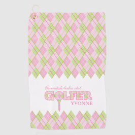 Roze dames golfer argyle gepersonaliseerde handdoe golfhanddoek