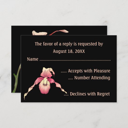 Roze Dames Pantoffel Orchidee RSVP Kaarten (Voorkant / Achterkant)