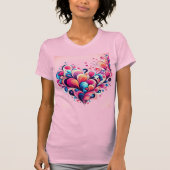 Roze dames T-shirt met hartjes. (Voorkant)