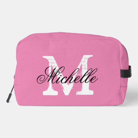 Roze dames toilettas met chique monogram toilettasje (Achterkant)