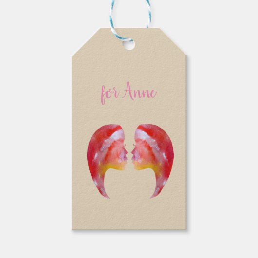 Roze Dames, Tweelingen Waterverf Cadeaulabel (Voorkant)