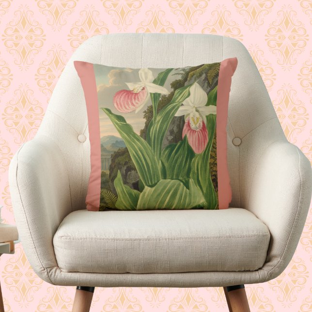 Roze Damesklomp Oude Bloem Orchidee Botanisch Kussen (Creator heeft geüpload)