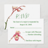 Roze Damespantoffel Orchidee RSVP Kaarten Kaartje (Voorkant / Achterkant)