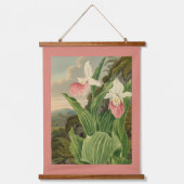 Roze Damespantoffel Oude Bloem Orchidee Botanisch Hangend Wandkleed (Voorkant)