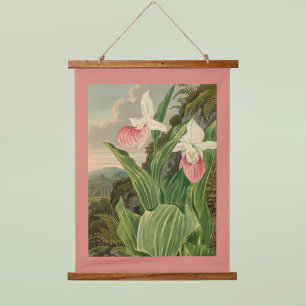 Roze Damespantoffel Oude Bloem Orchidee Botanisch Hangend Wandkleed