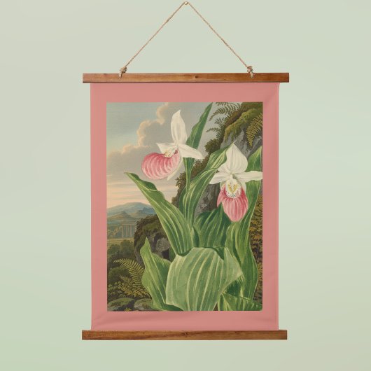 Roze Damespantoffel Oude Bloem Orchidee Botanisch Hangend Wandkleed