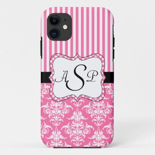 Roze damesstripes - Gepersonaliseerd monogram Case-Mate iPhone Case (Achterkant)