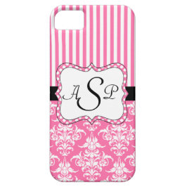 Roze damesstripes - Gepersonaliseerd monogram iPhone 11 Hoesje