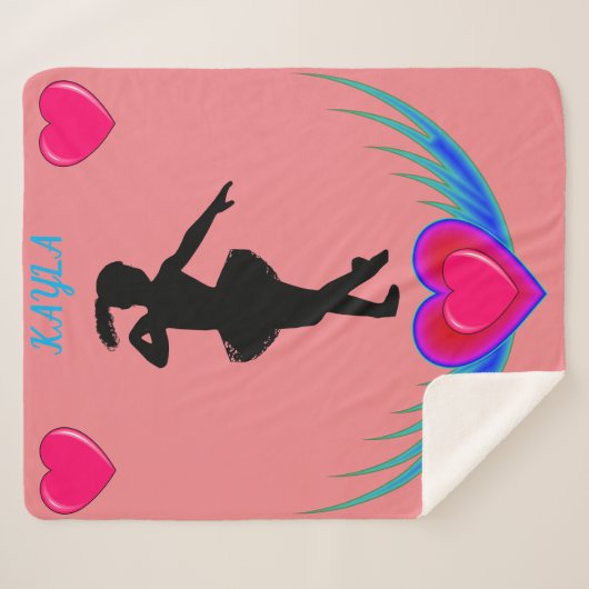 Roze Dance deken met ballerina en roze harten. (Voorkant (horizontaal))