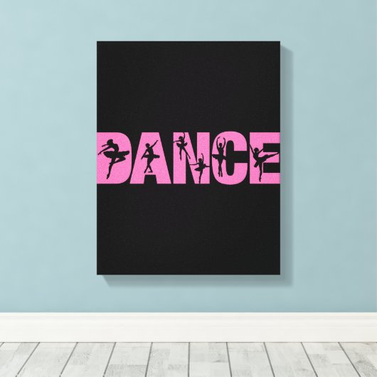 Roze DANCE met Ballerina Cutouts Canvas Afdruk (Insitu (Houten vloer))