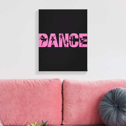 Roze DANCE met Ballerina Cutouts Canvas Afdruk (Insitu (Woonkamer))