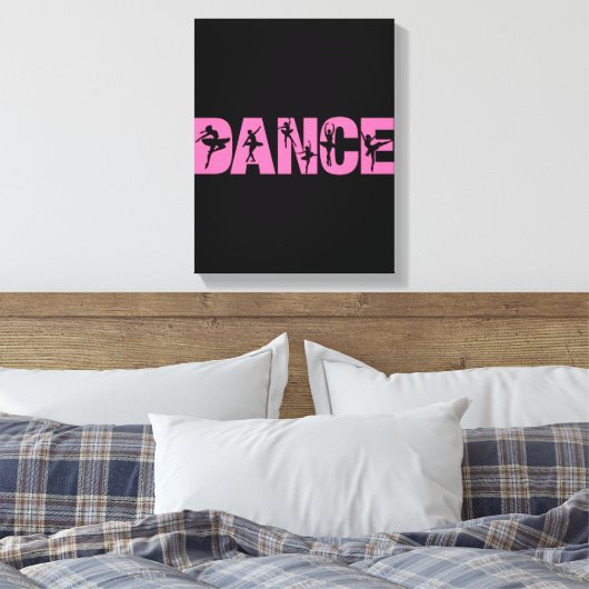Roze DANCE met Ballerina Cutouts Canvas Afdruk (Insitu (Slaapkamer))