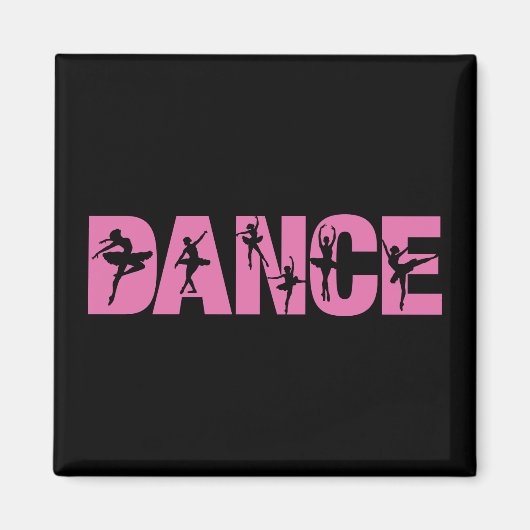 Roze DANCE met Ballerina Cutouts Magneet (Voorkant)