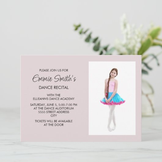 Roze Dance Overweging Foto uitnodigen Kaart (Staand voorkant)