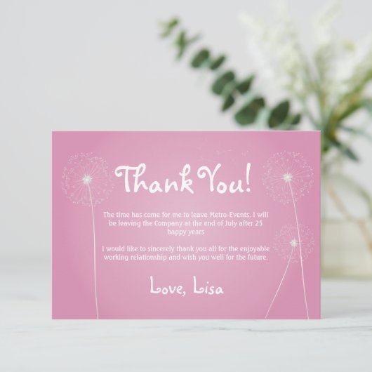 Roze Dandelion, bedankt kaarten (Staand voorkant)