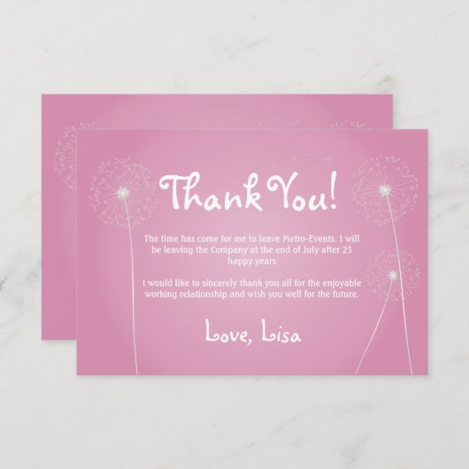 Roze Dandelion, bedankt kaarten (Voorkant / Achterkant)