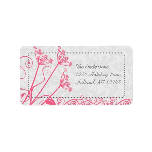 Roze Dandelion Damask Return Address Labels (Voorkant)