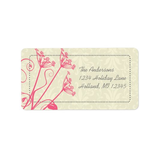 Roze Dandelion Damask Return Address Labels (Voorkant)