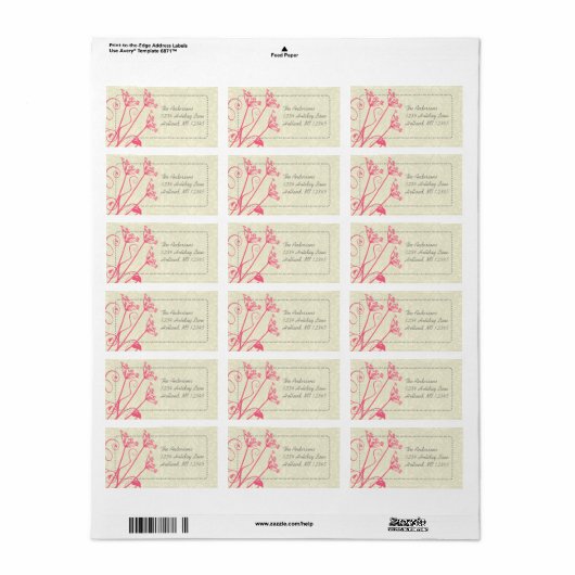 Roze Dandelion Damask Return Address Labels (Full Sheet)