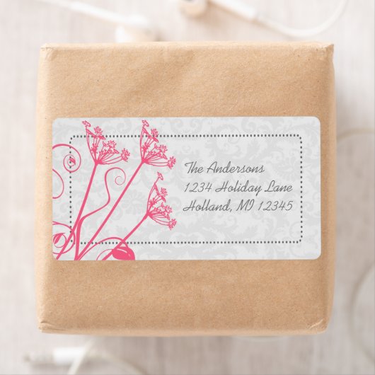 Roze Dandelion Damask Return Address Labels (Insitu)