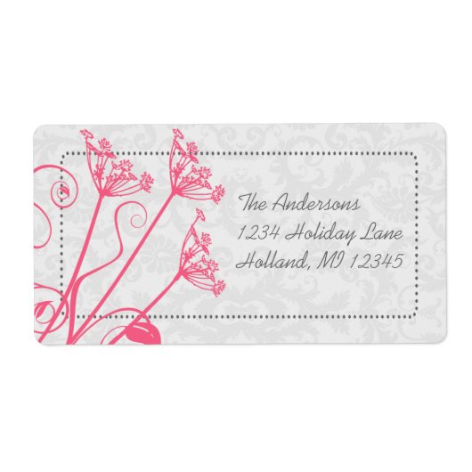 Roze Dandelion Damask Return Address Labels (Voorkant)
