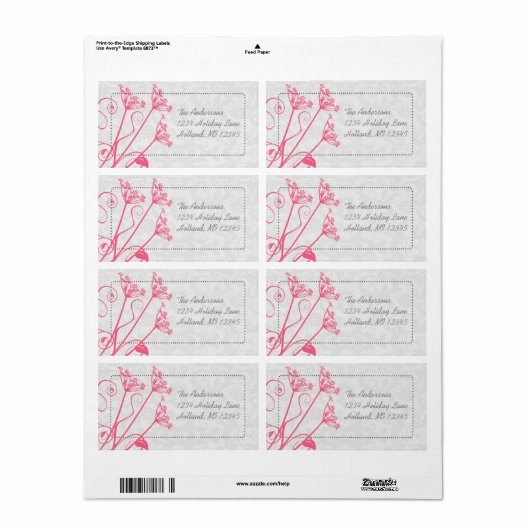 Roze Dandelion Damask Return Address Labels (Full Sheet)