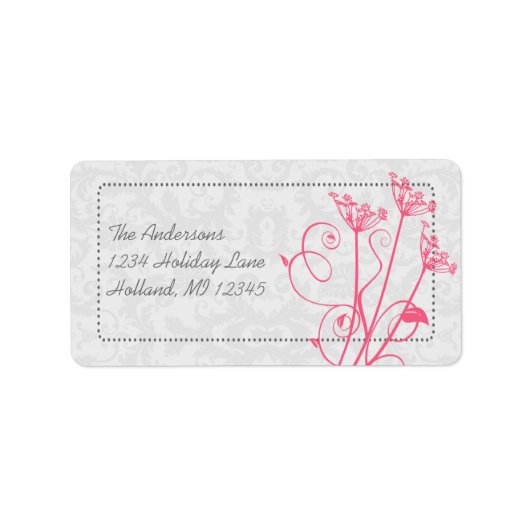 Roze Dandelion Damask Return Address Labels (Voorkant)