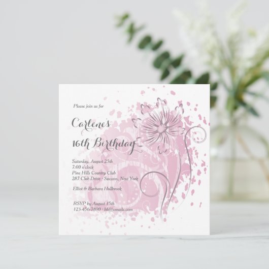 Roze Dandelion Uitnodiging (Staand voorkant)