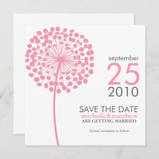 Roze Dandelion Wedding Save the Date (Voorkant / Achterkant)