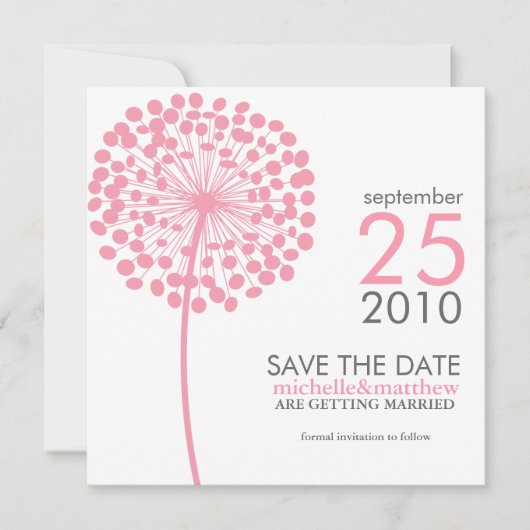 Roze Dandelion Wedding Save the Date (Voorkant)