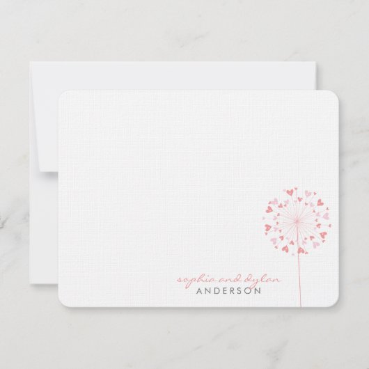 Roze Dandelions Love Hearts Weddenschap Hartelijk  Bedankkaart (Voorkant)