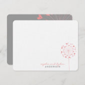 Roze Dandelions Love Hearts Weddenschap Hartelijk  Bedankkaart (Voorkant / Achterkant)