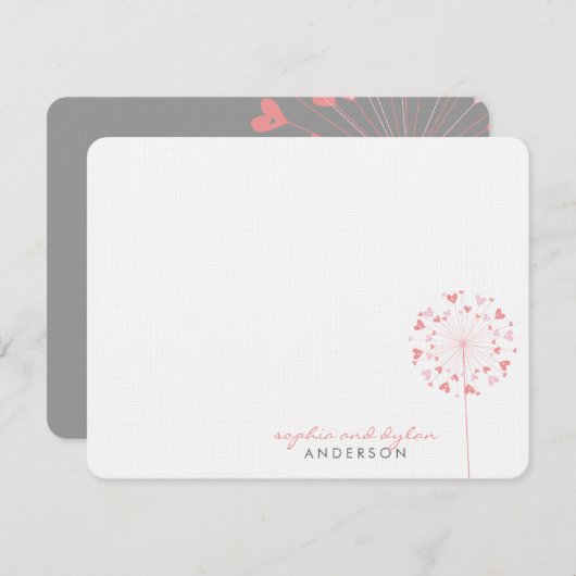 Roze Dandelions Love Hearts Weddenschap Hartelijk  Bedankkaart (Voorkant / Achterkant)