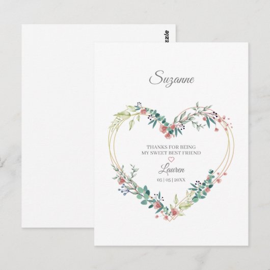 Roze Dank je beste vrienden Bloemenhart Briefkaart (Voorkant / Achterkant)