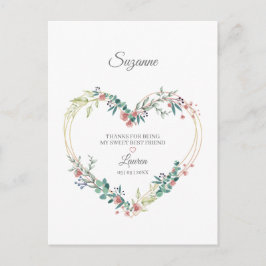 Roze Dank je beste vrienden Bloemenhart Briefkaart