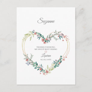 Roze Dank je beste vrienden Bloemenhart Briefkaart