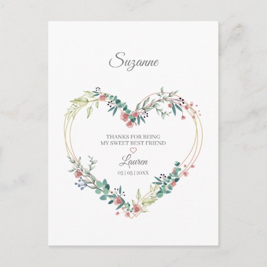 Roze Dank je beste vrienden Bloemenhart Briefkaart (Voorkant)