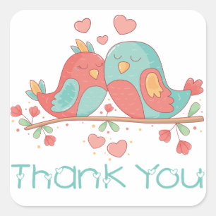 Roze Dank Je Liefdesvogels Blauwe Turquoise Trouwe Vierkante Sticker