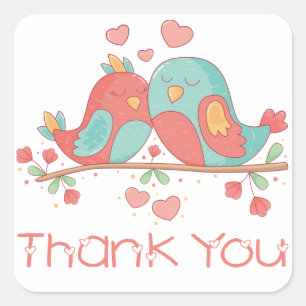 Roze Dank Je Liefdesvogels Blauwe Turquoise Trouwe Vierkante Sticker