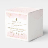 Roze Dank je Meisje Gouden Kruis Eerste Communie Bedankdoosjes (Voorkant Zijde)