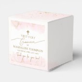 Roze Dank je Meisje Gouden Kruis Eerste Communie Bedankdoosjes (Achterkant)